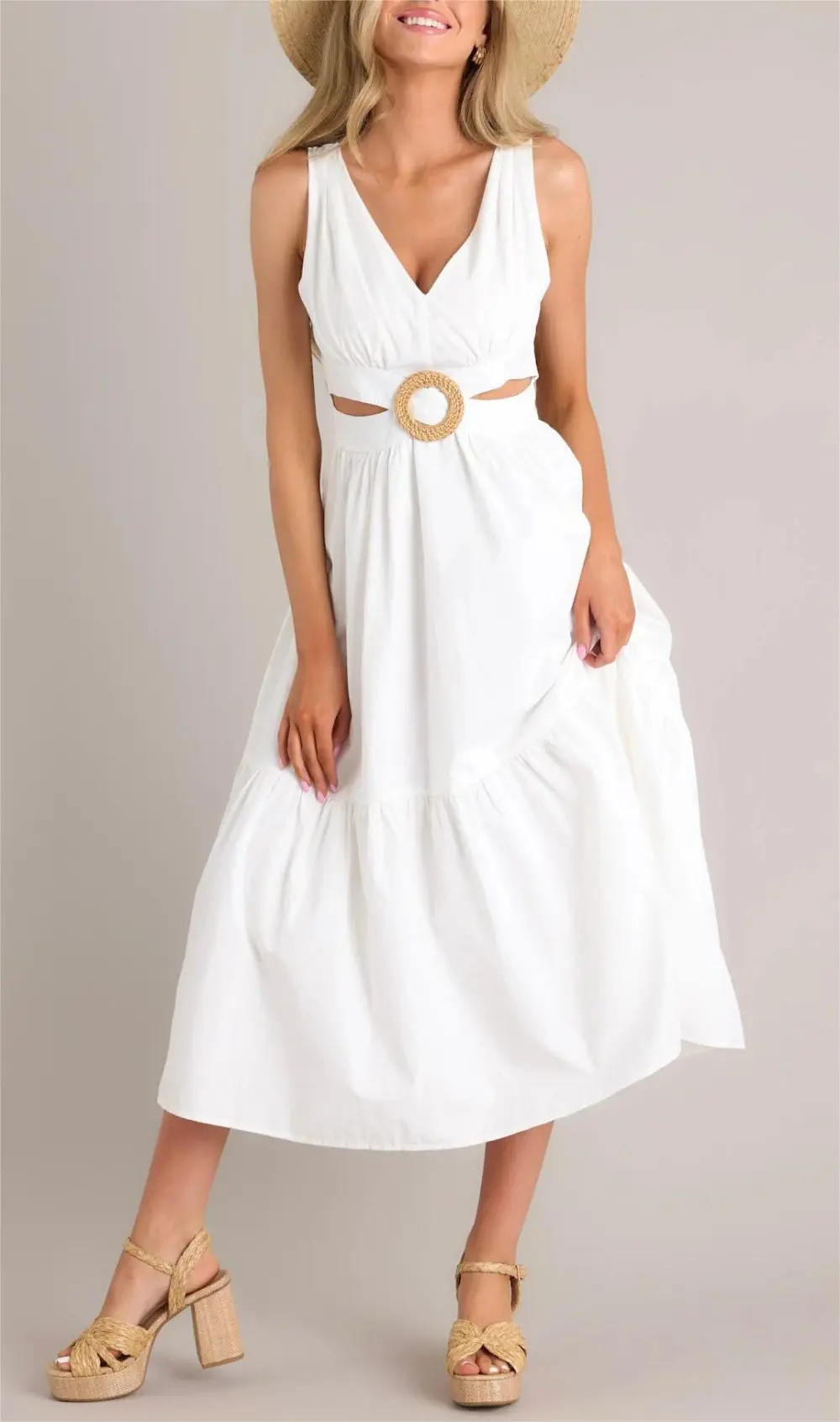 BE GOOD TO ME WHITE CUTOUT MIDI DRESS