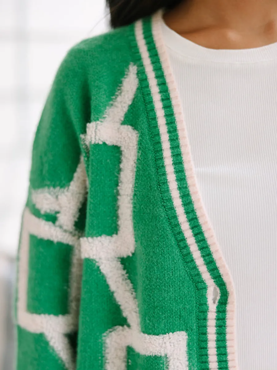 Green Geometric Cardigan