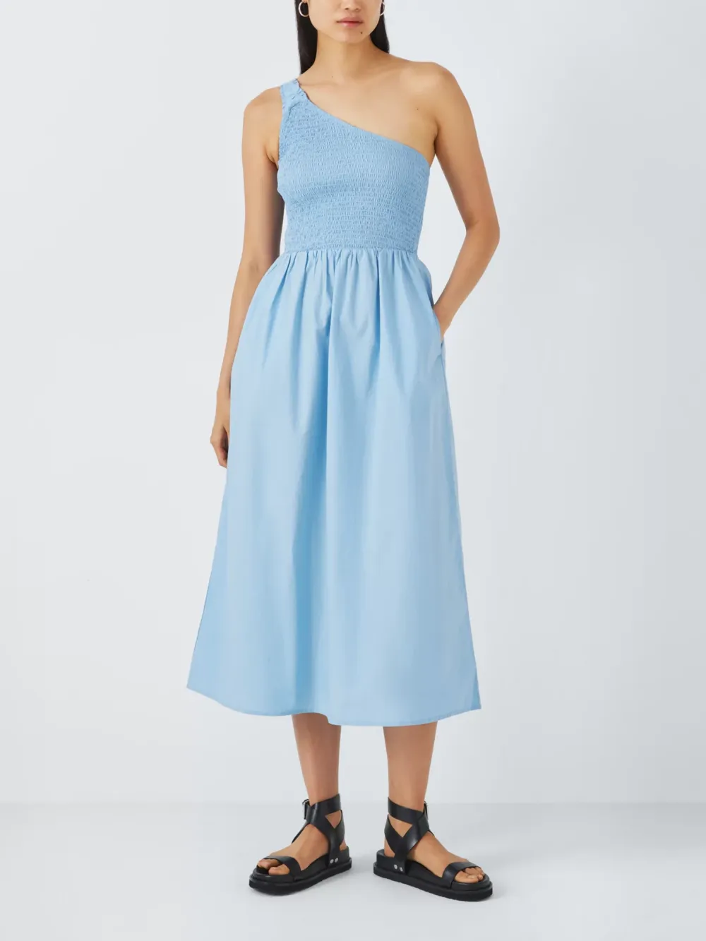 Shirred Bodice Asymmetric Dress