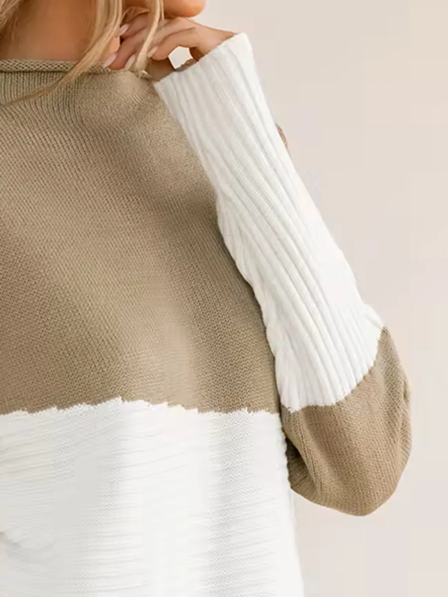 Patchwork color turtleneck sweater