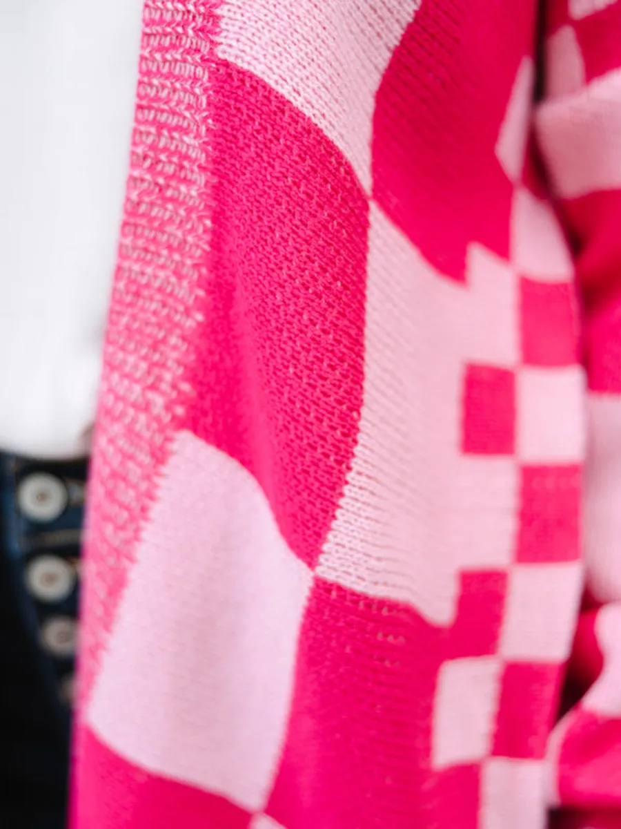 Hot Pink Checkered Cardigan