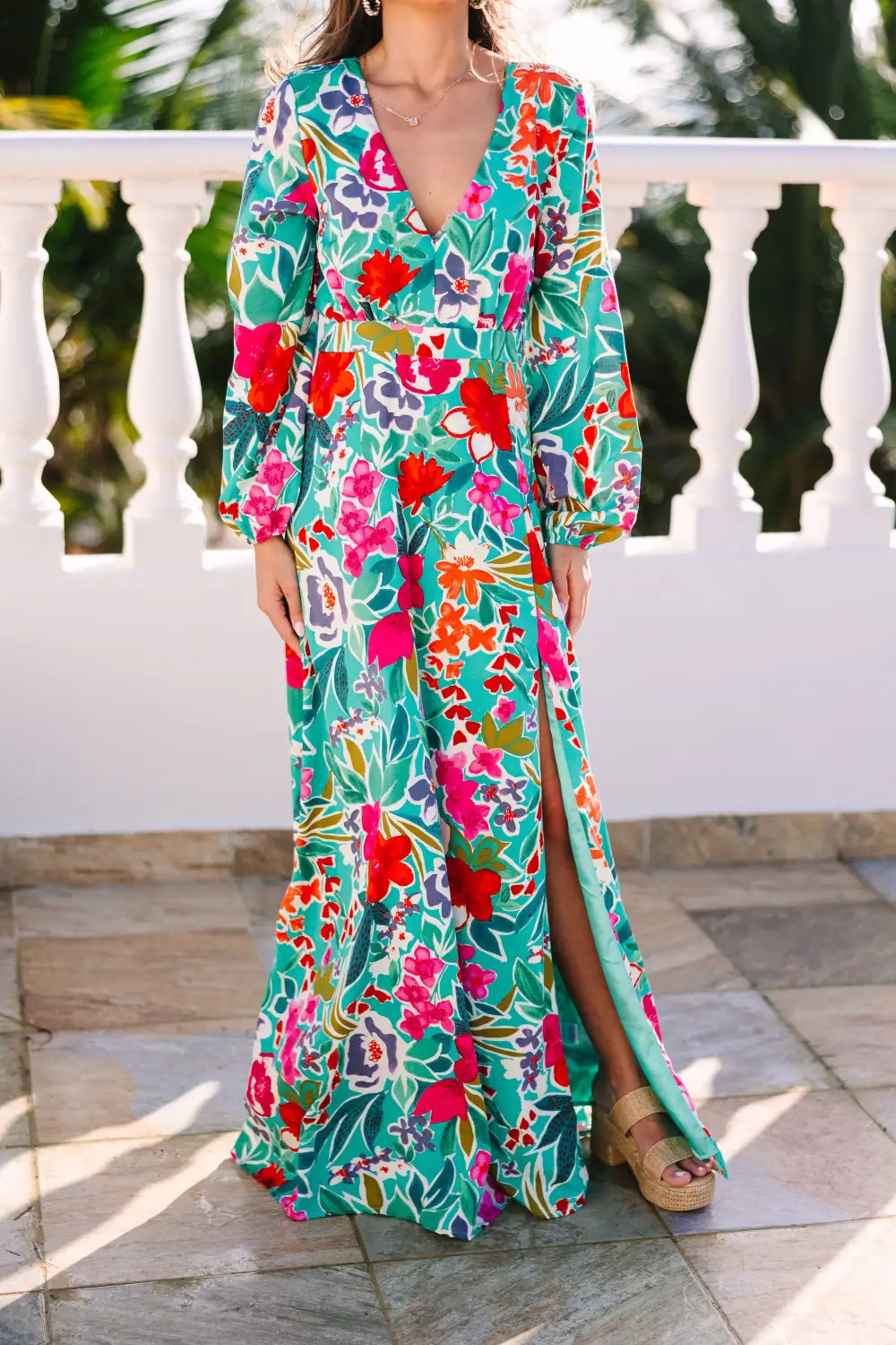 Just Feels Right Teal Blue Floral Maxi Dress