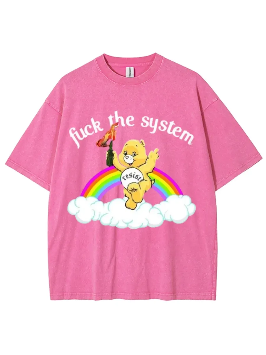 FUCK THE SYSTEM UNISEX VINTAGE WASH DENIM T-SHIRTS