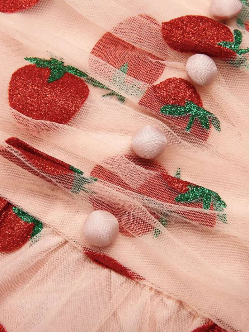 PINK 1950S STRAWBERRY MESH SWING DRESS