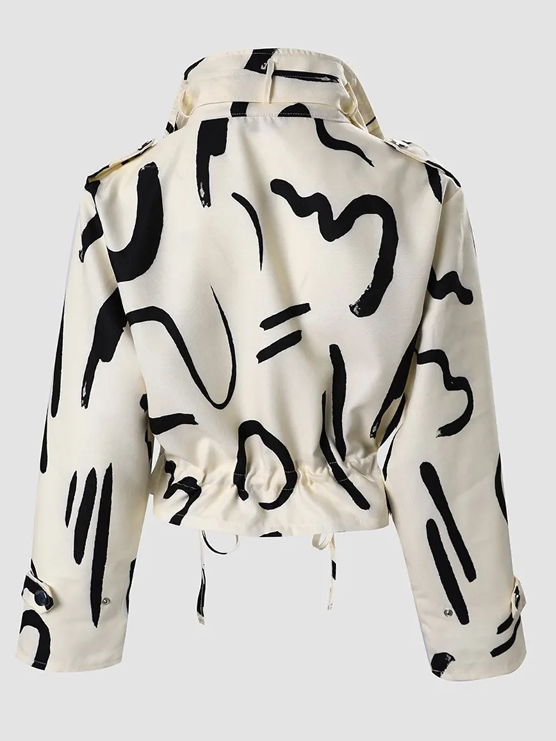 Women's Casual Contrast Print Zip Jacket