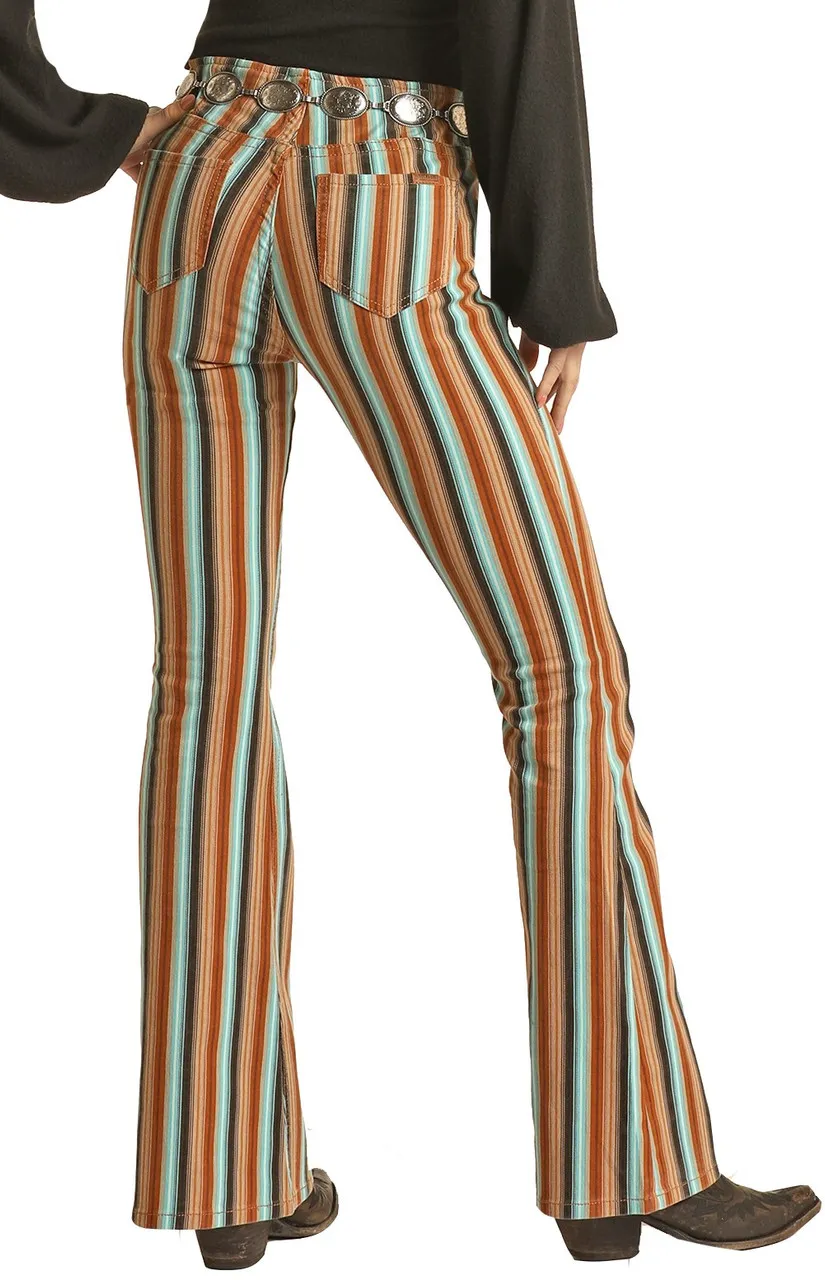 High Rise Stretch Brown Striped Pull-On Jeans