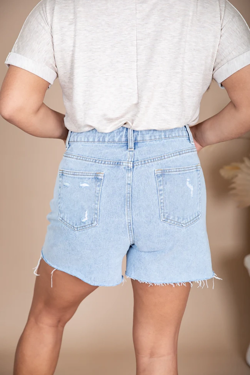 Ready And Waiting Light Wash Distressed Denim Shorts