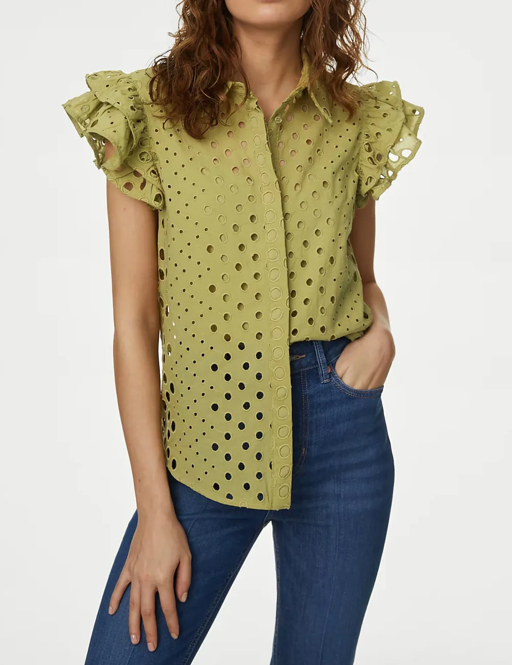 Pure Cotton Broderie Frill Detail Shirt