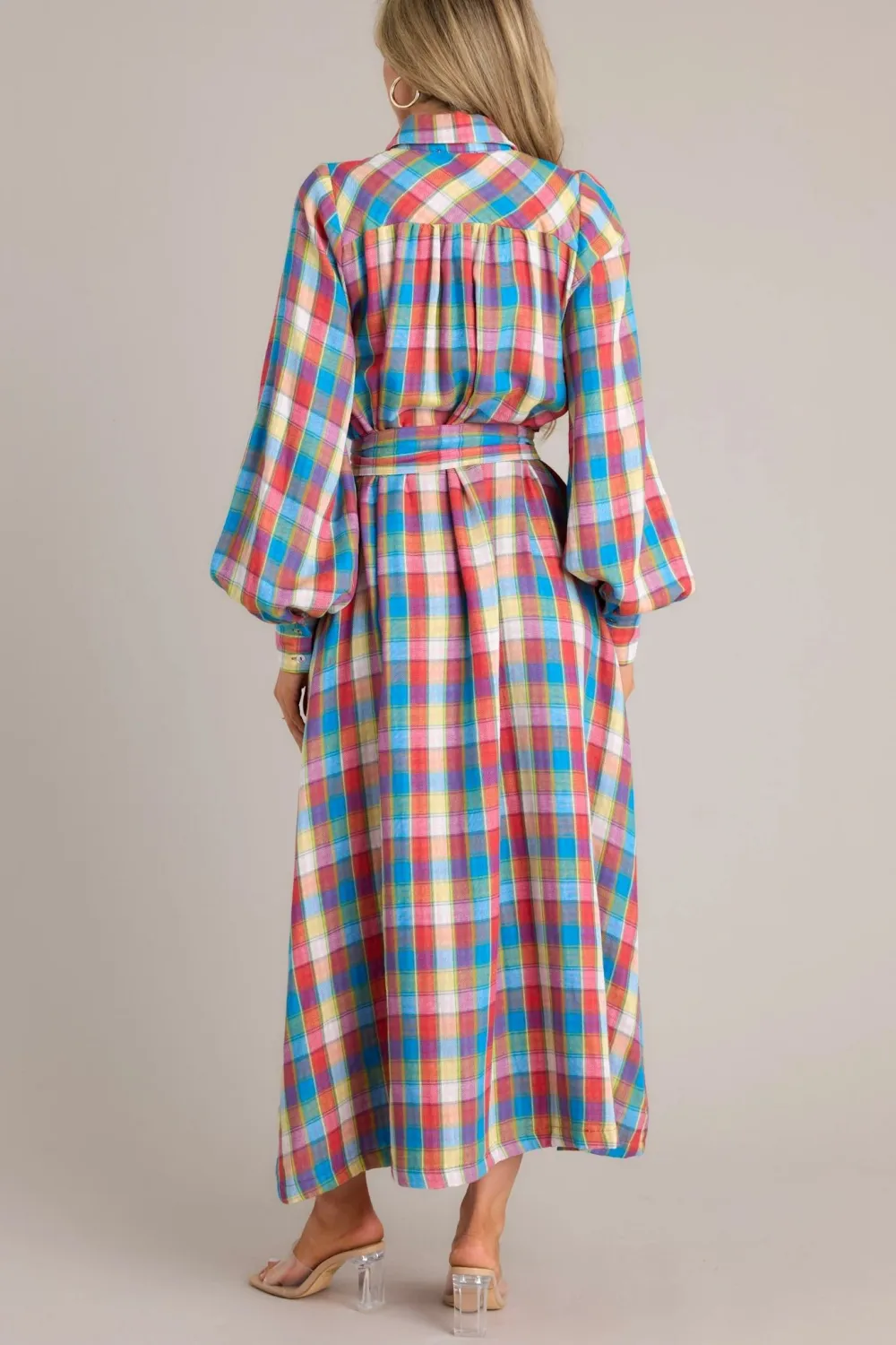 CLOSING THAT DOOR BLUE MULTI PLAID MAXI DRESS