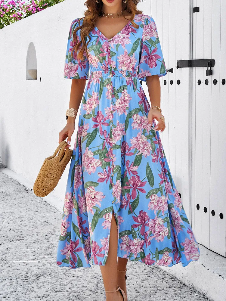 Casual Print Slit Dress