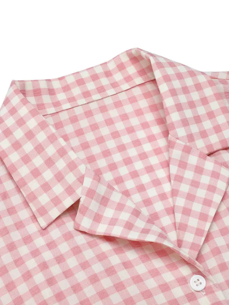 PINK 1950S GINGHAM PLAID LAPEL SHIRT