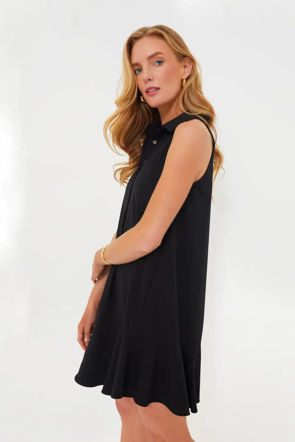 Black Crepe Sleeveless Callahan Shirt Dress