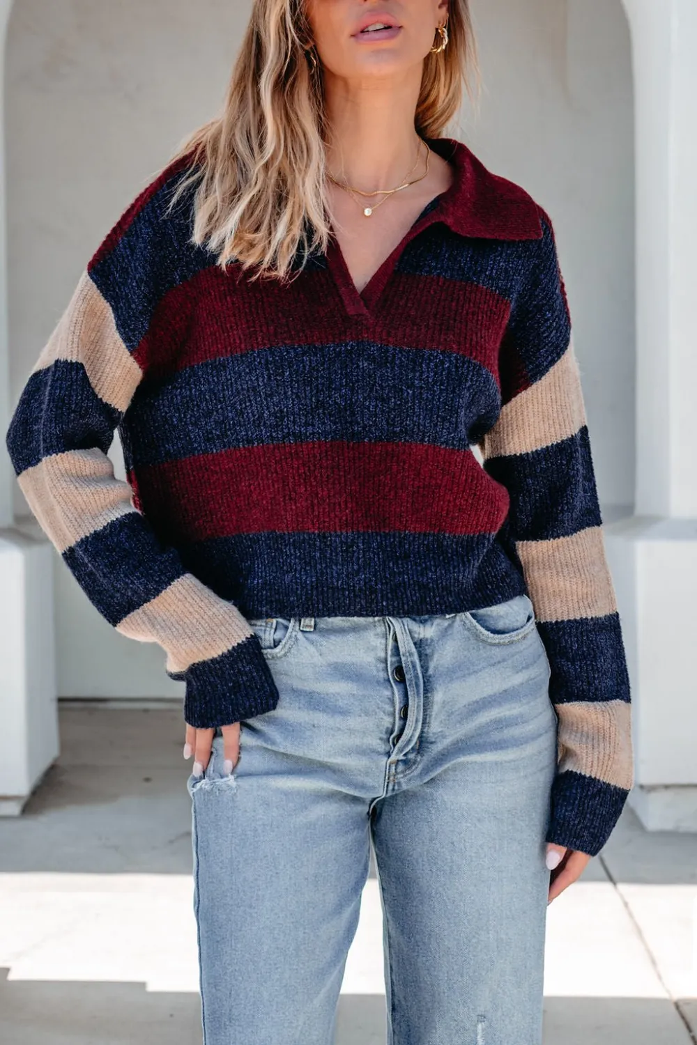 Burgundy Multi Striped Pullover Sweater