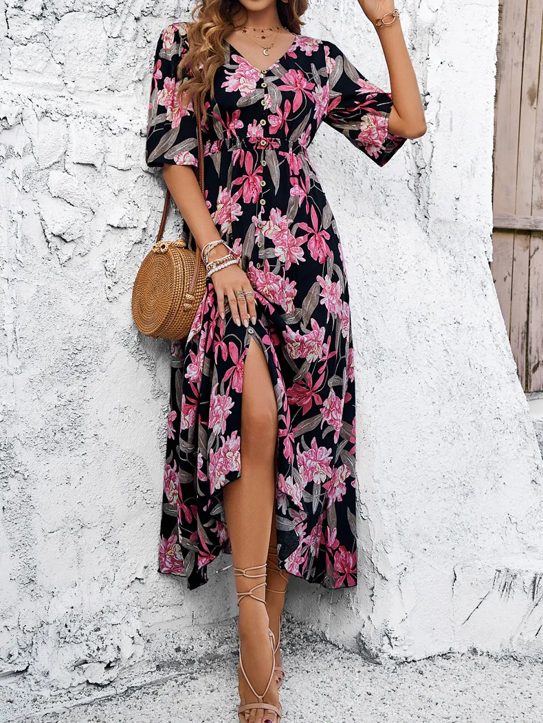 Casual Print Slit Dress