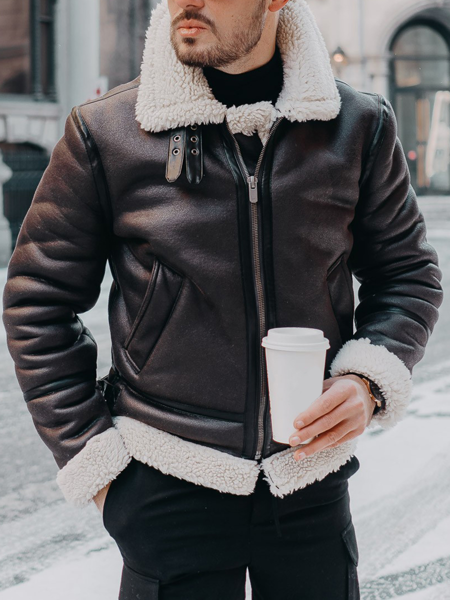 Men's suede outdoor warm brown jacket