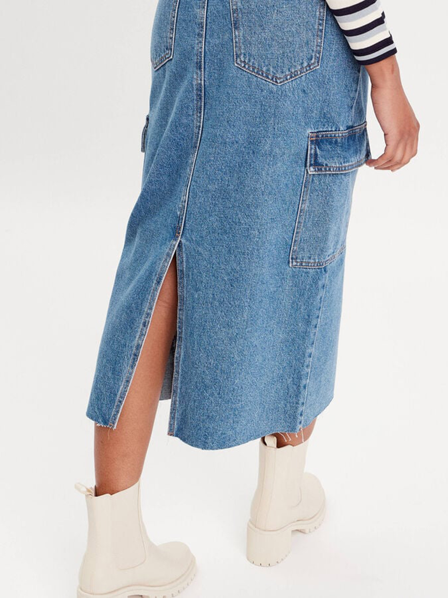 Jupe midi droite en jean denim stone femme