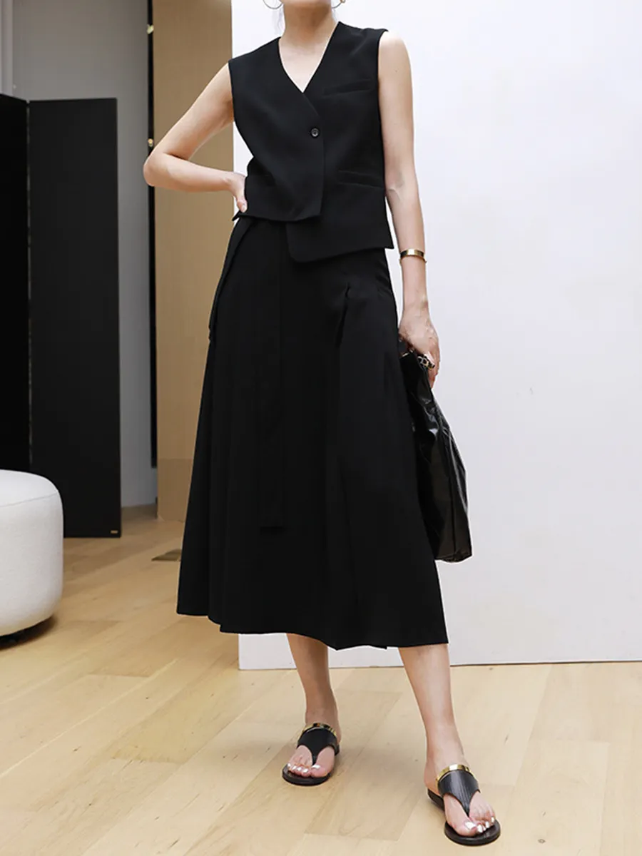 Women's Waistcoat Simple Skirt Set