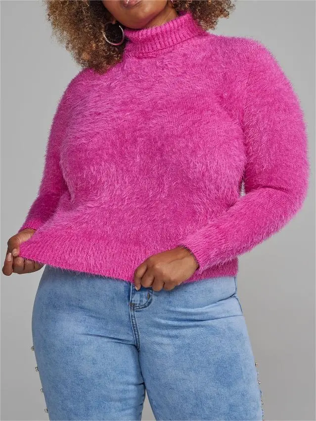 Turtleneck Open Back Fuzzy Knit Sweater