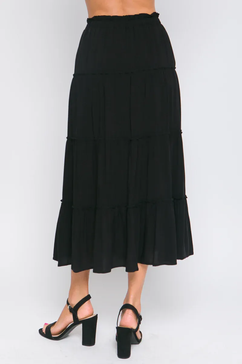 Ruffle Tiered A-Line Long Maxi Skirt