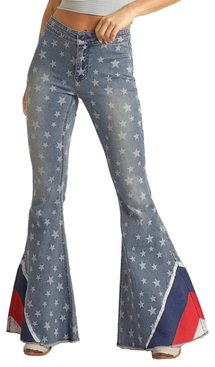 Button Bells High Rise Extra Stretch Star Flare Jeans