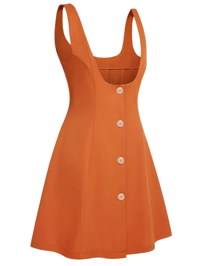 ORANGE 1960S BUTTON A-LINE SUSPENDER SKIRT