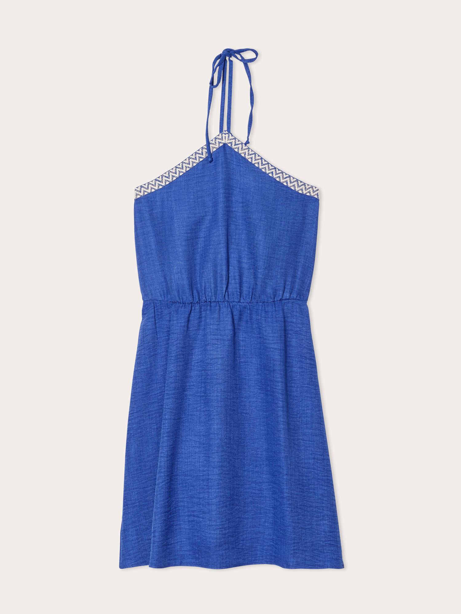 Robe évasée bretelles nouées bleu electrique femme