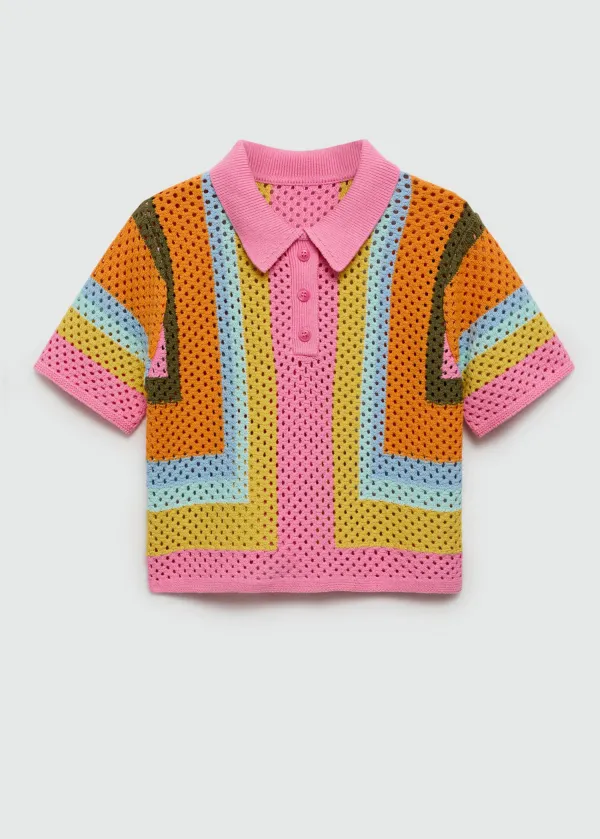 Combined crochet polo shirt