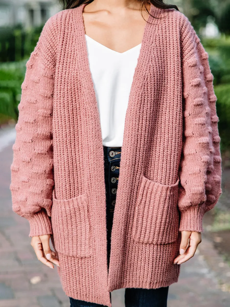 Red Pompom Cardigan