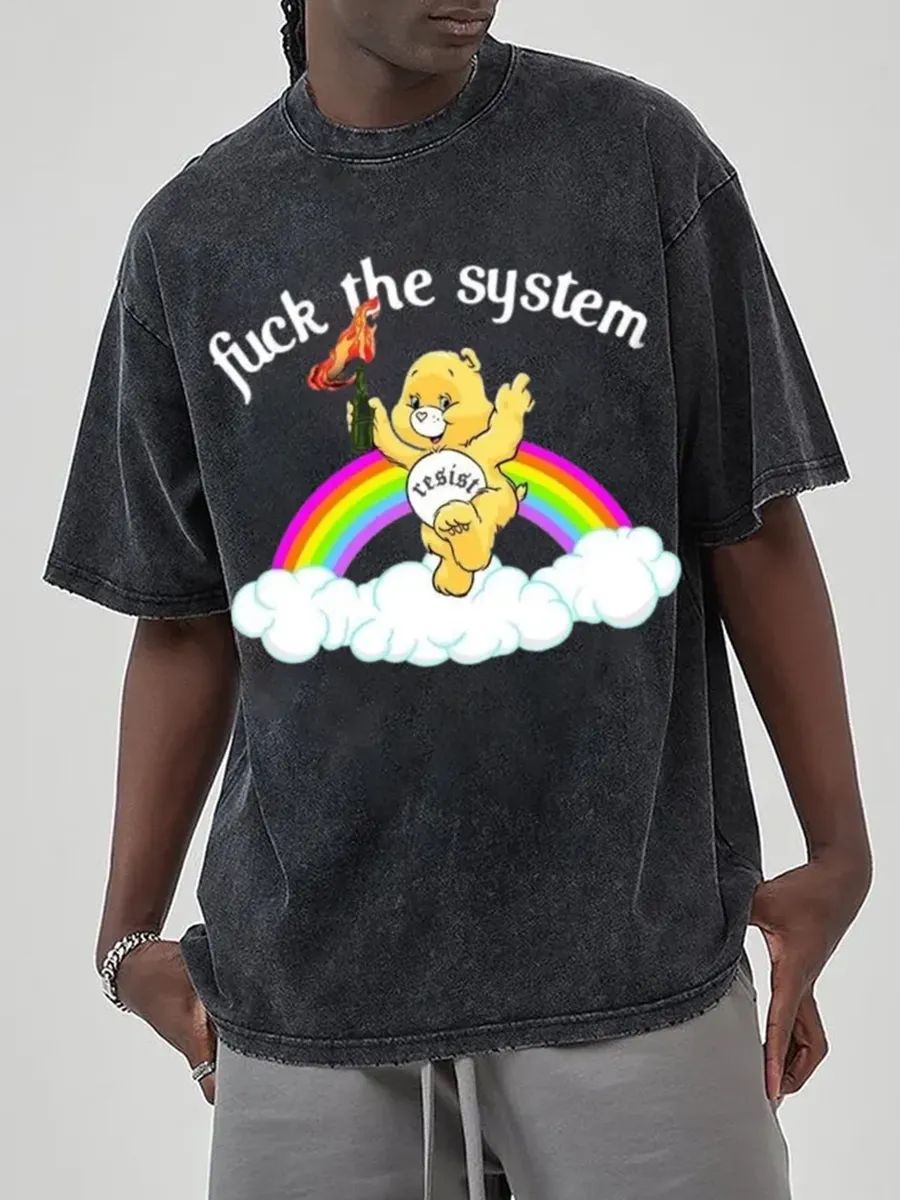 FUCK THE SYSTEM UNISEX VINTAGE WASH DENIM T-SHIRTS