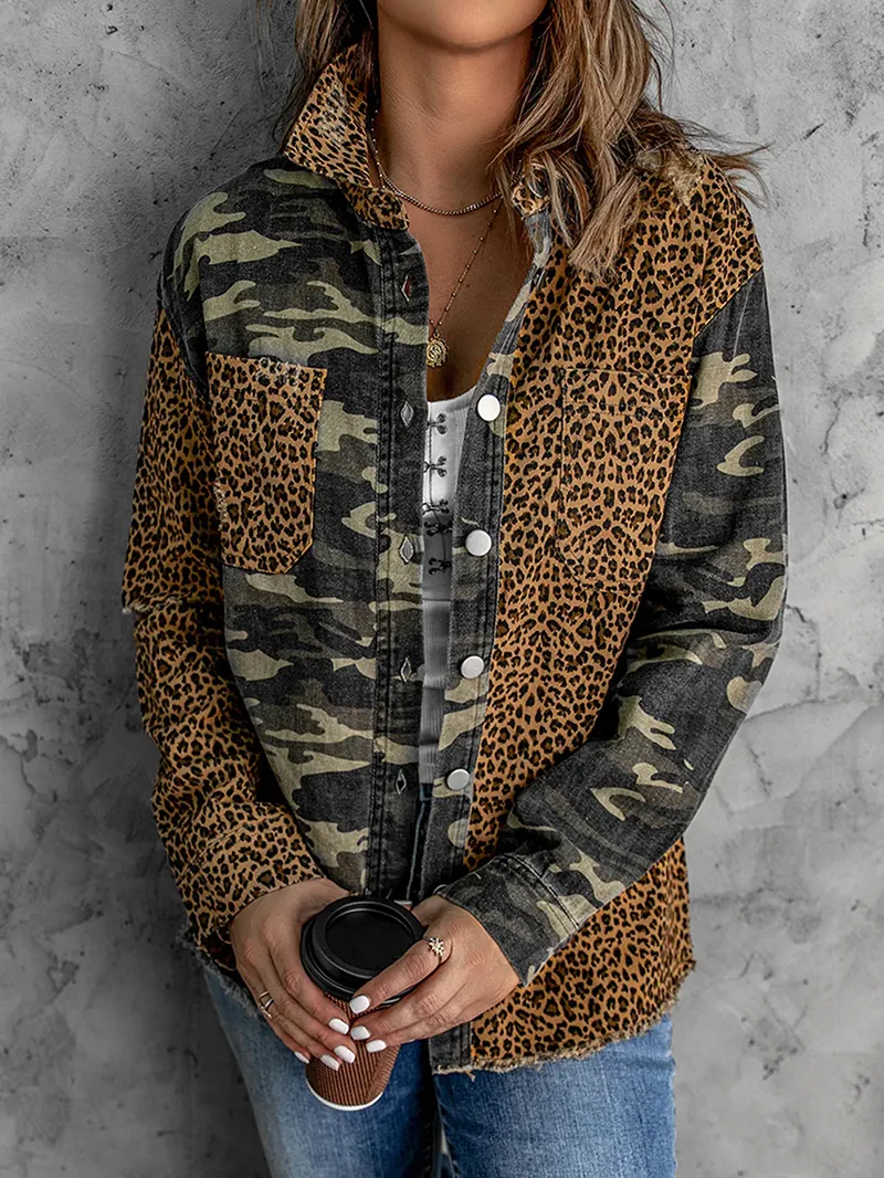 Casual leopard print patchwork camouflage jacket