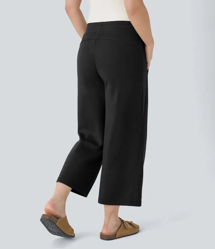 Mid Rise Side Pocket Straight Leg Casual Cropped Pants