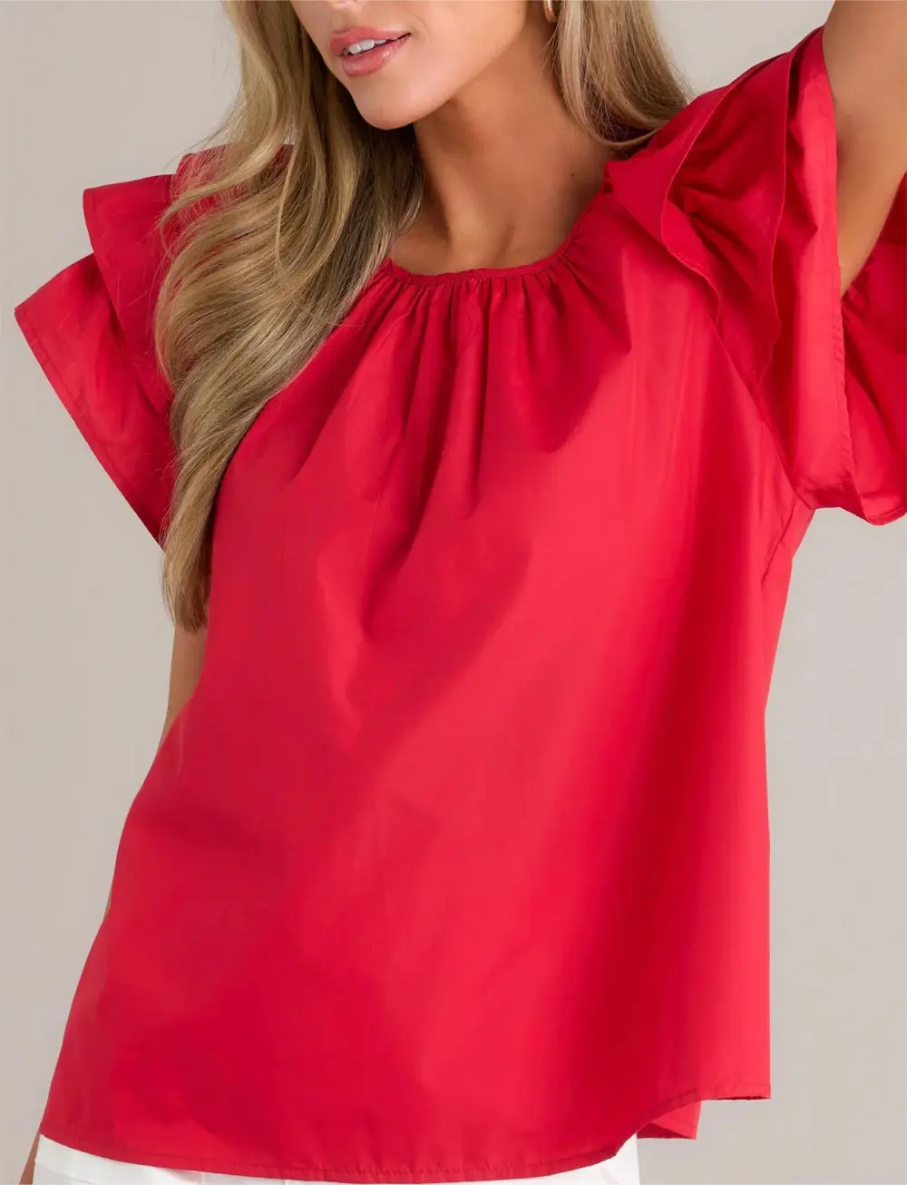 EVERYDAY RADIANCE HOT PINK RUFFLE SLEEVE TOP