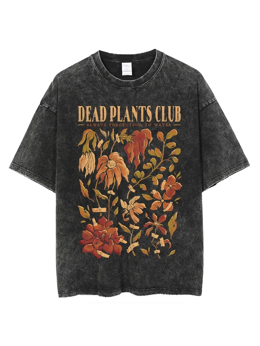 DEAD PLANTS CLUB UNISEX PRINTED RETRO WASHED SHORT SLEEVED T-SHIRT