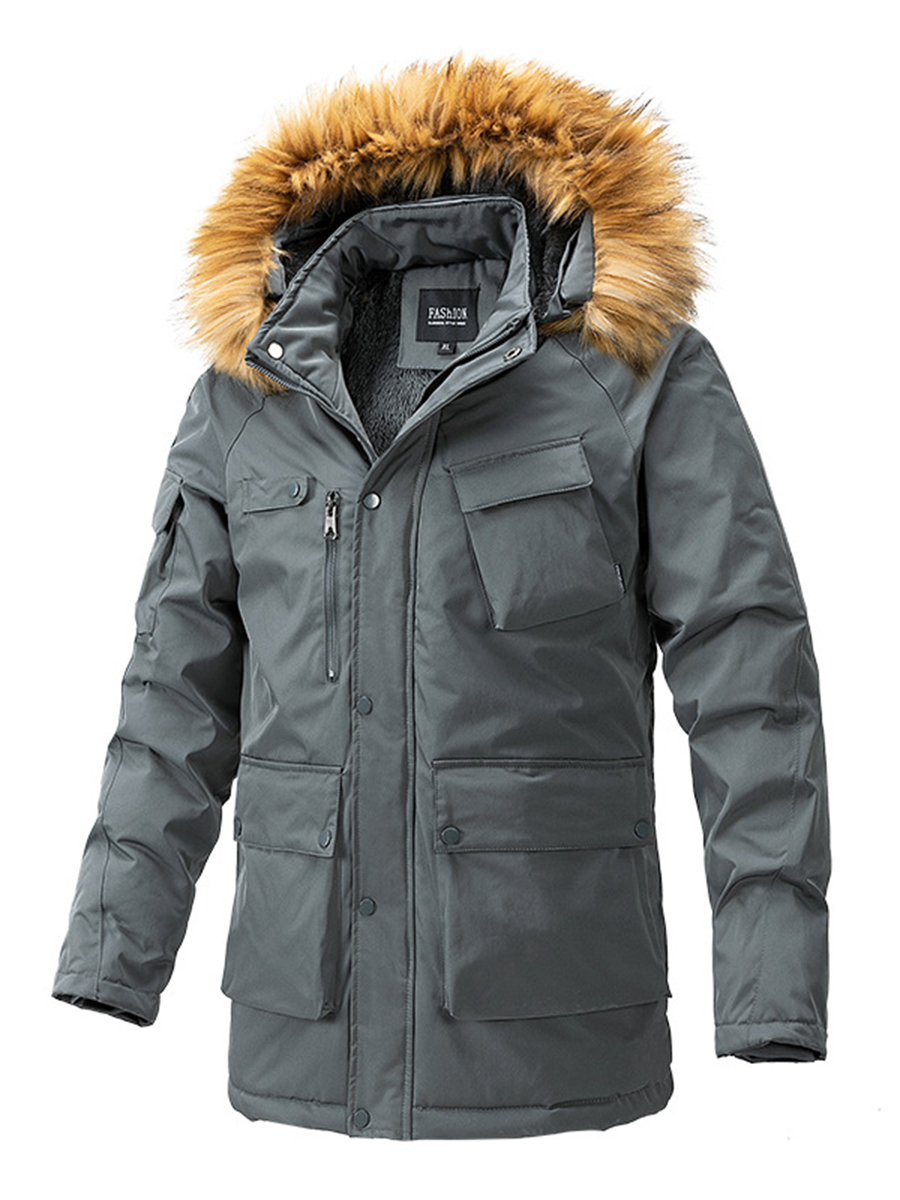 Men's outdoor warm fur collar down jacket