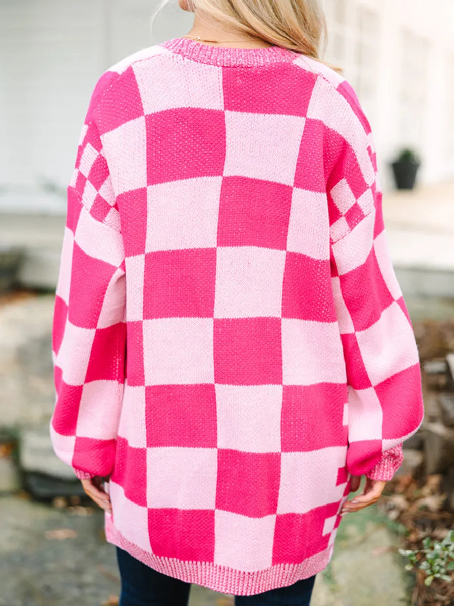 Hot Pink Checkered Cardigan