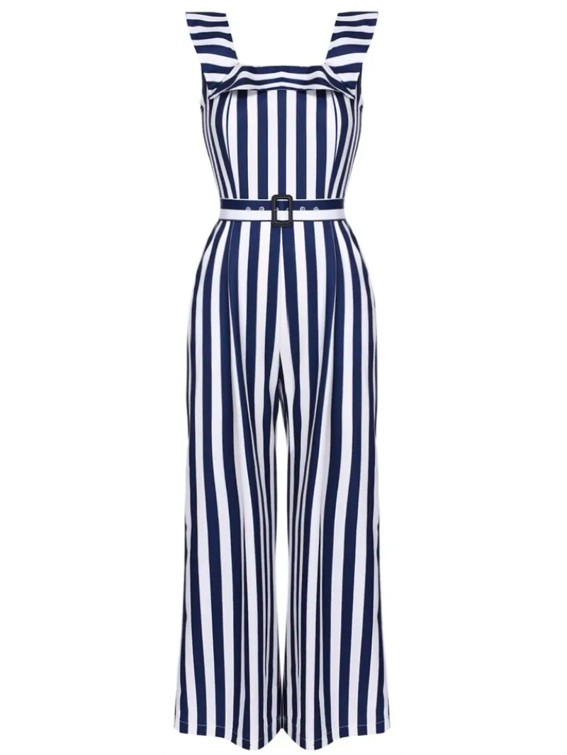 BLUE 1930S STRIPED RUFFLE JUMPSUIT