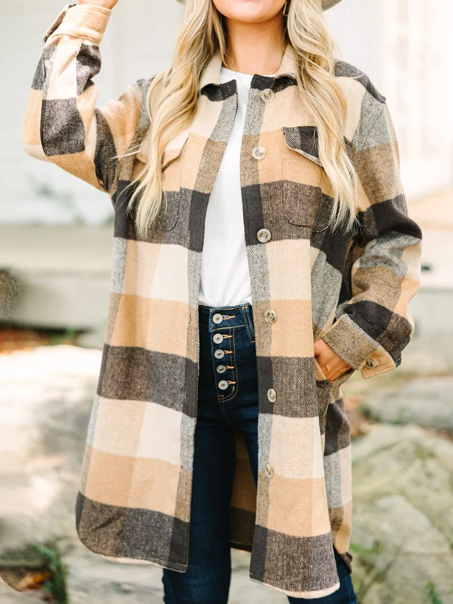 Camel Brown Plaid Shacket