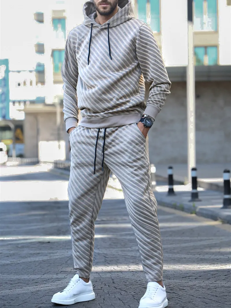 Men's Casual Striped Sweatshirt Jogging Sportswear Set