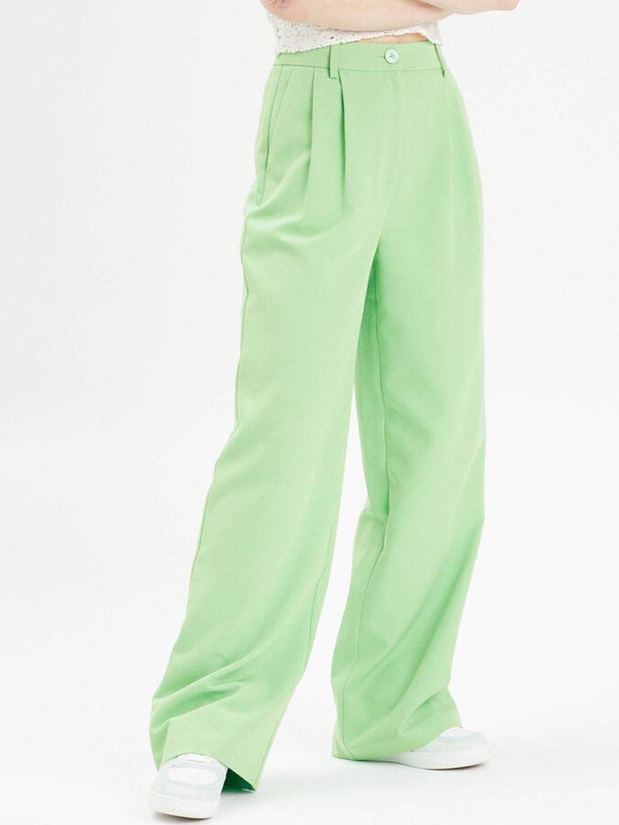 Pantalon large avec pinces vert femme