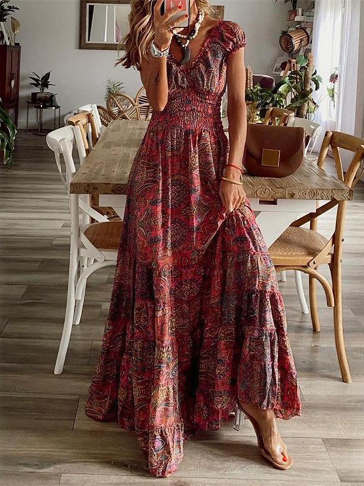 New Long Dress With Waist And Floral Print