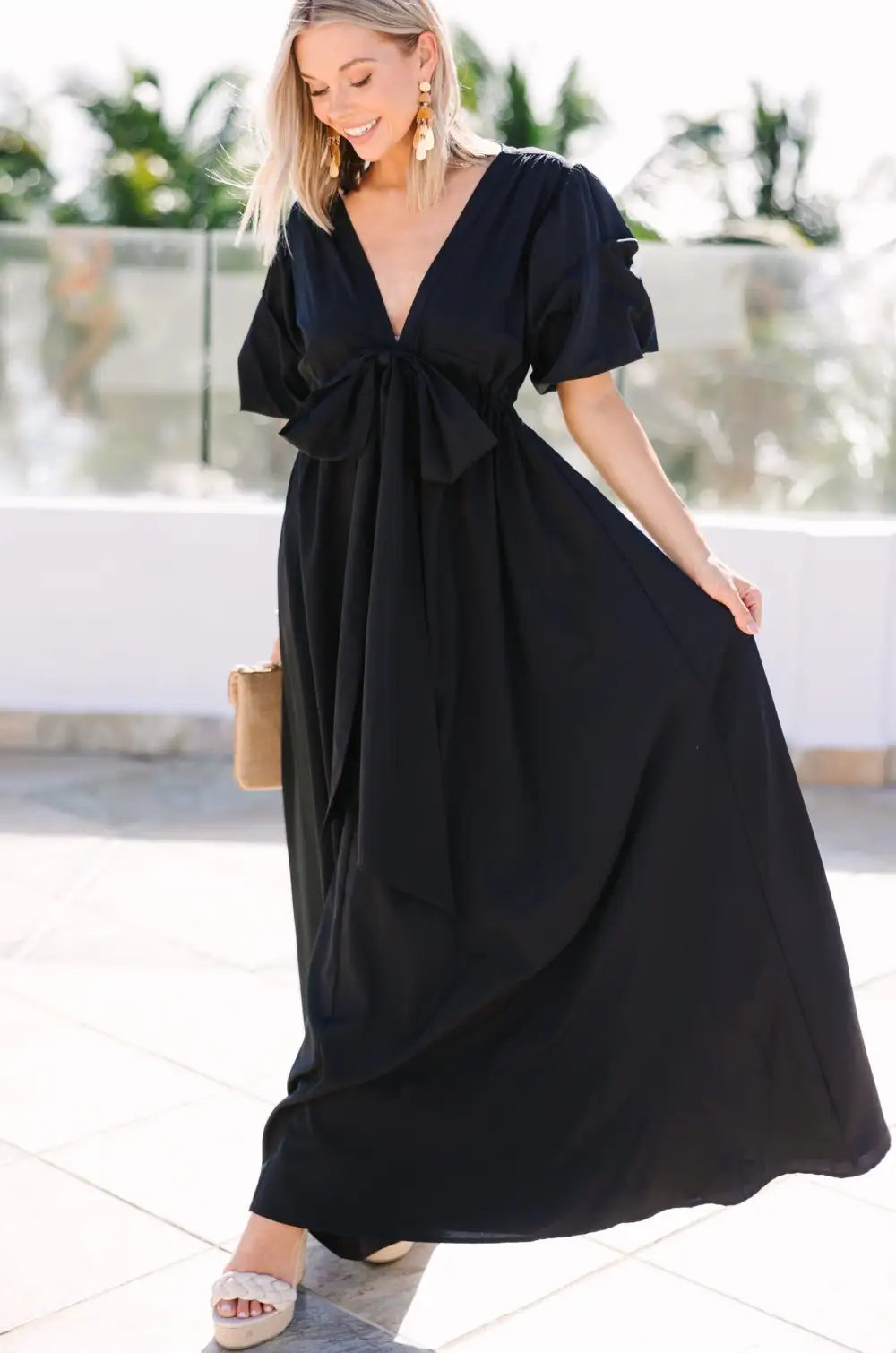 Keep It Up Black Puff Sleeve Maxi Dress