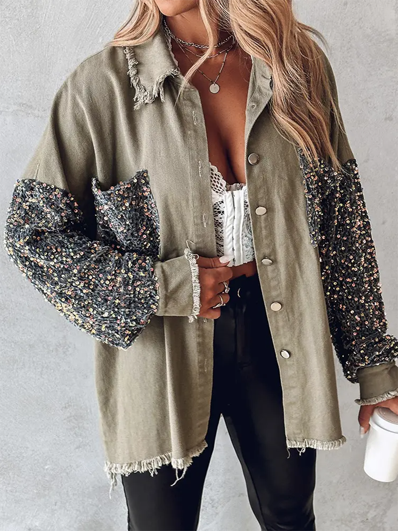 Casual sequin patchwork pocket jacket