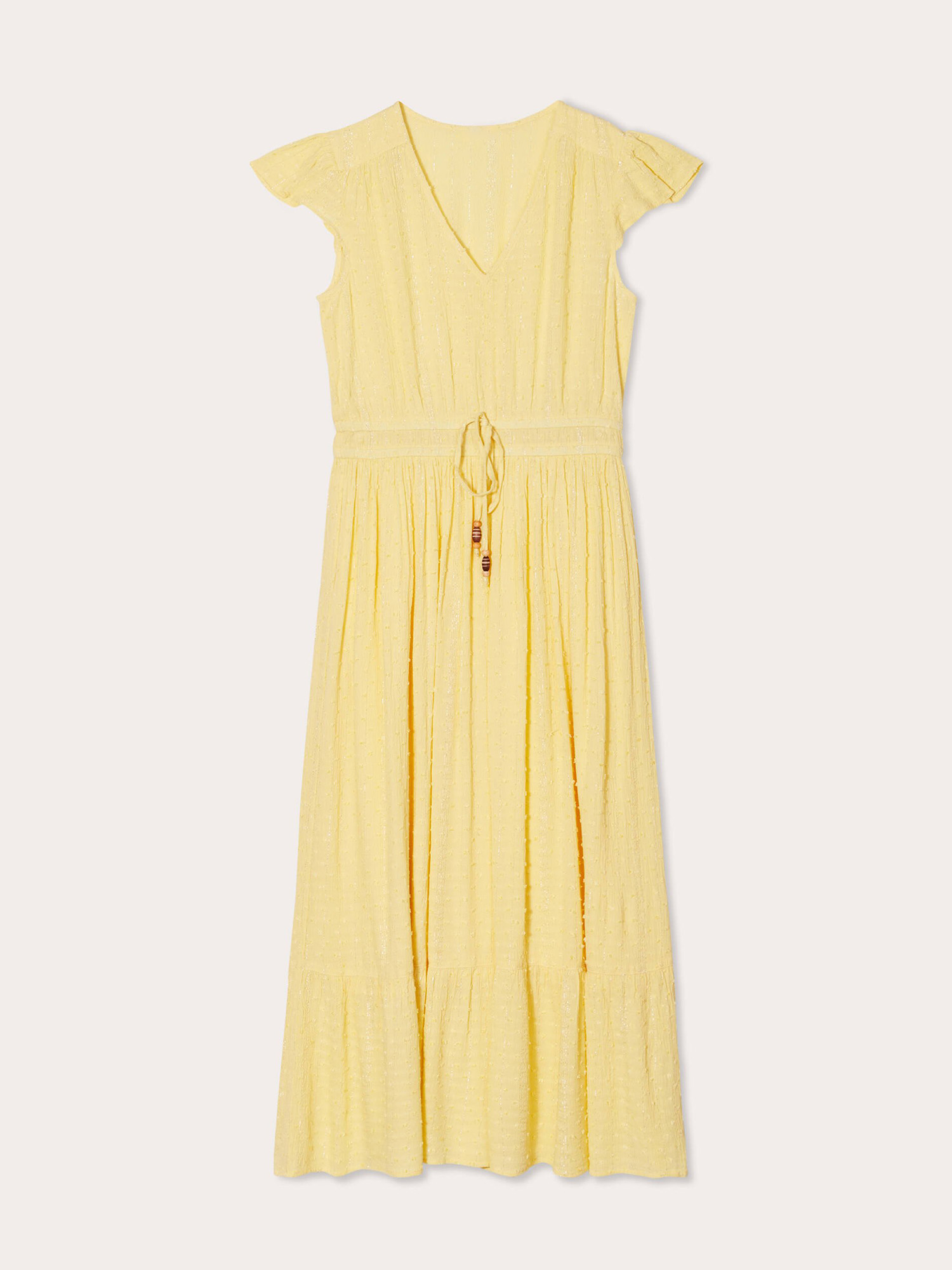 Robe longue évasée col en V jaune clair femme