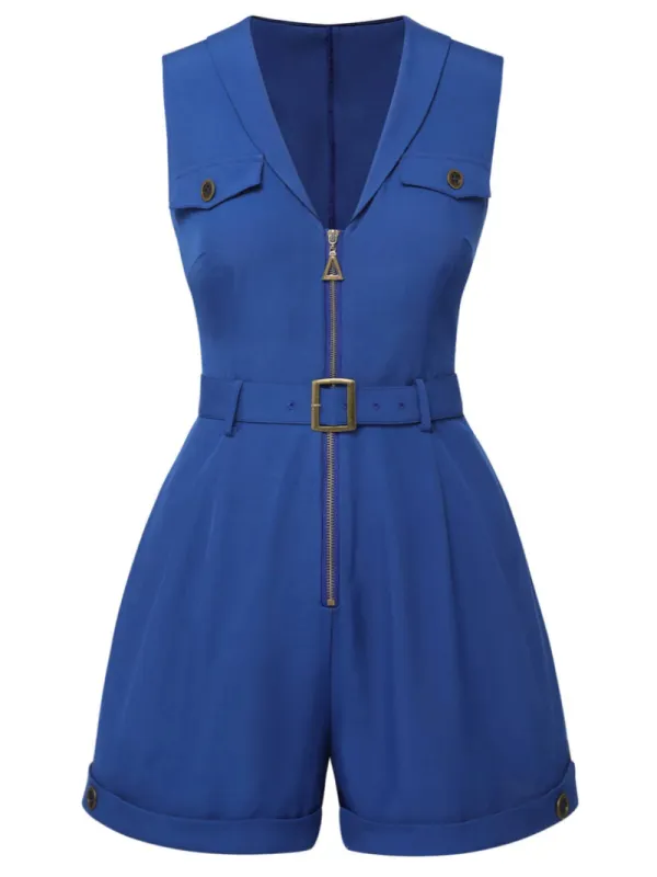 DARK BLUE 1940S POCKETS LAPEL ROMPER