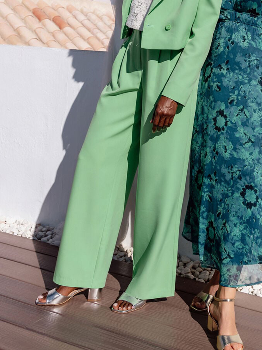 Pantalon large avec pinces vert femme
