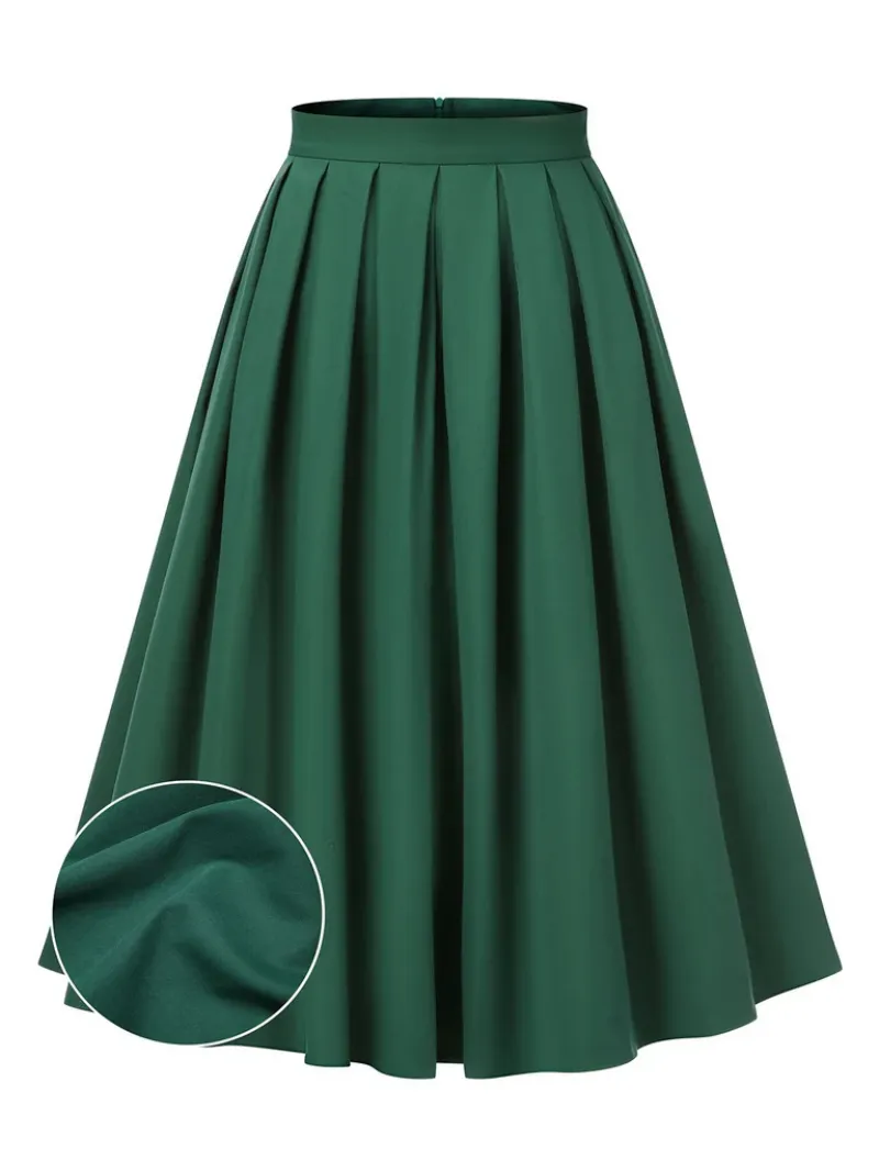 GREEN 1950S SOLID PLEATED SKIRTS