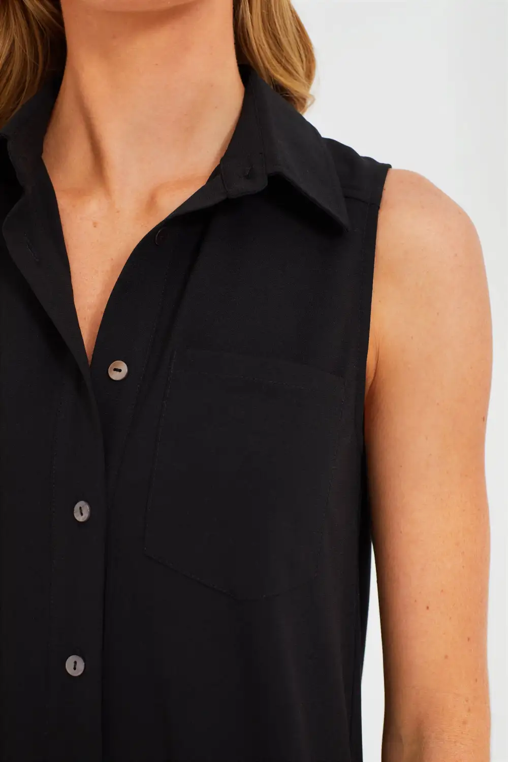 Black Crepe Sleeveless Callahan Shirt Dress