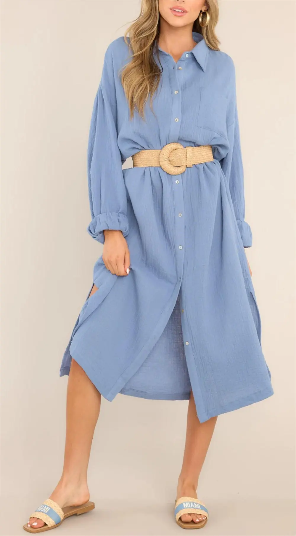 SOMEWHERE UP ABOVE BLISSFUL BLUE 100% COTTON MIDI DRESS