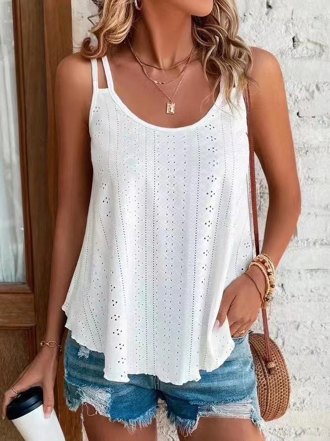 New Shoulder Camisole Round Neck Jacquard Cutout