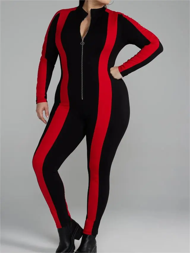 Zipper Front Striped Catsuit